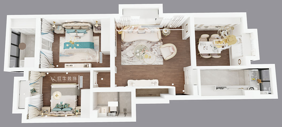 吴波｜后宰门东村82号院1-801-95㎡-欧式风格｜3室2厅1卫｜旧房装修｜定制家｜全包12万｜00_04鸟瞰图